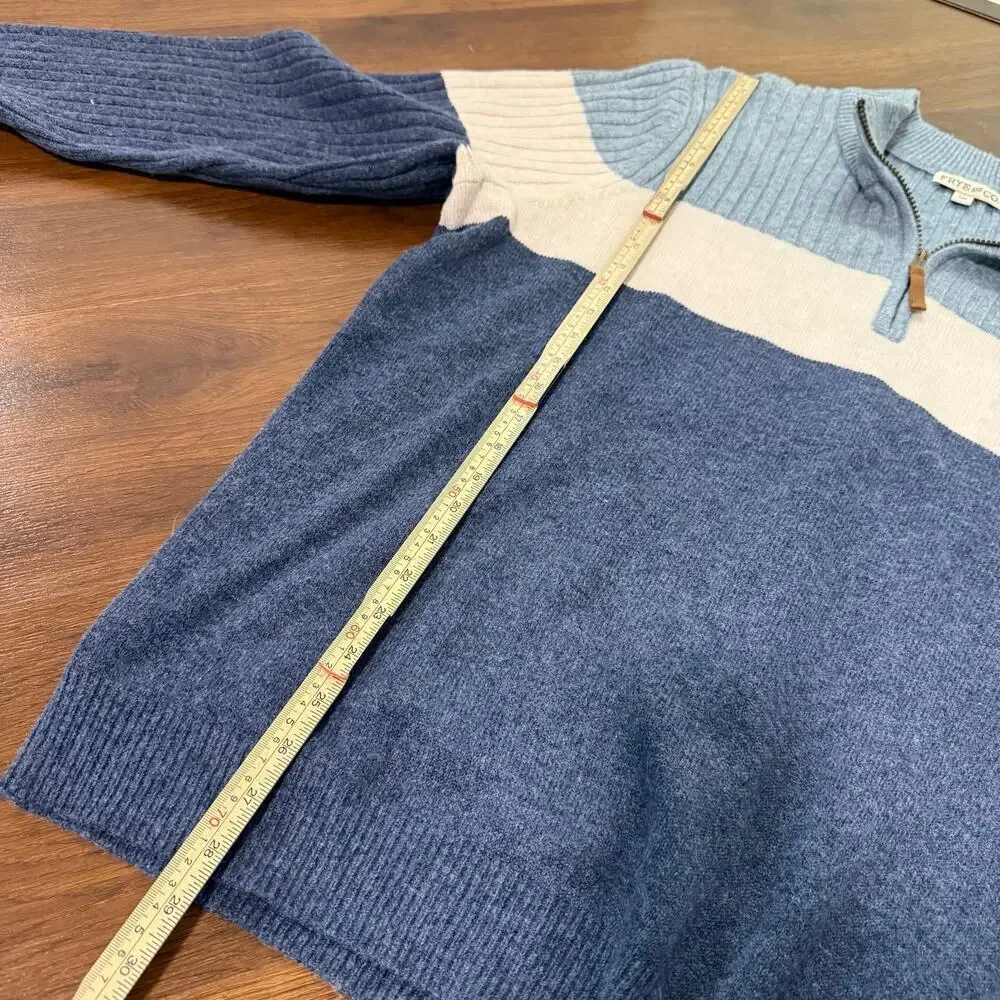 Frye & Co Mens 1/4 Zip Colorblock Knit Fisherman Sweater Blue Preppy Coastal XXL